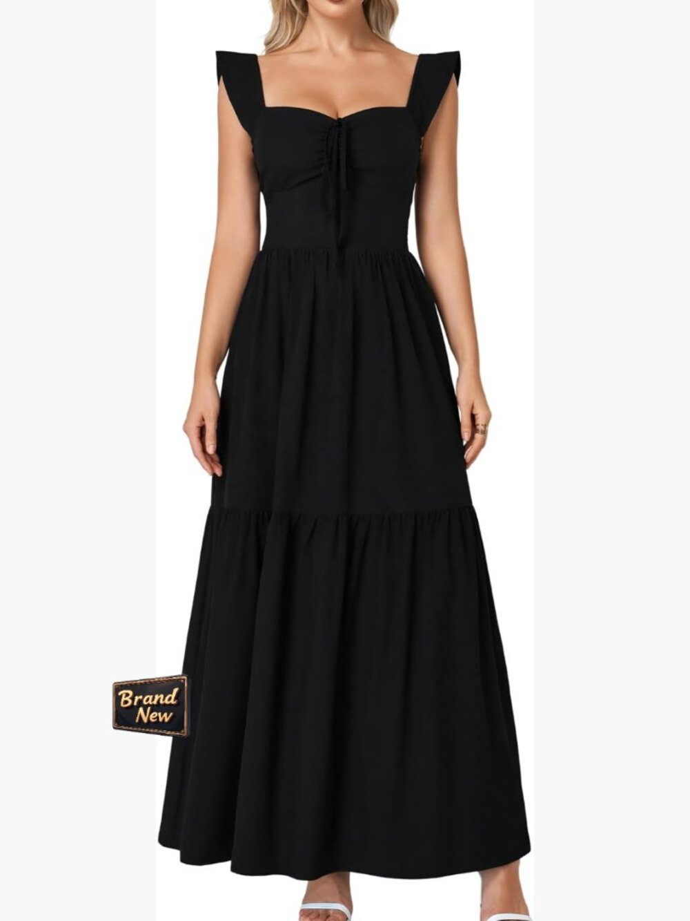 Women's Corset Maxi Dress Ruffle Sleeve Smocked A-Line Flowy Boho Sundress